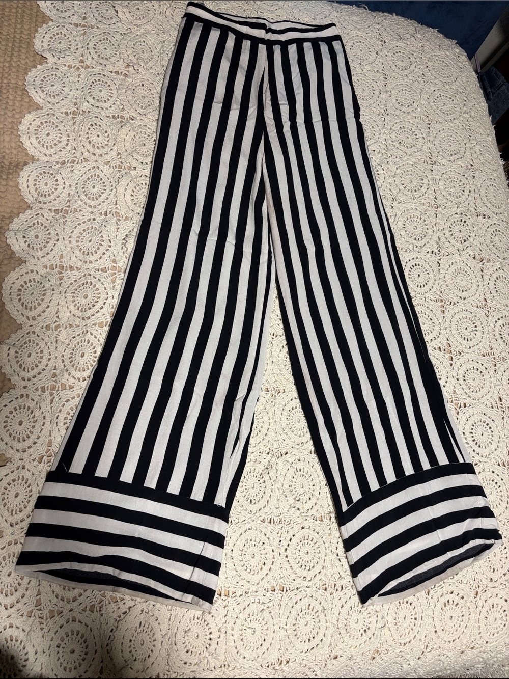 Black and White Vertical Stripe Wide-Leg Pants